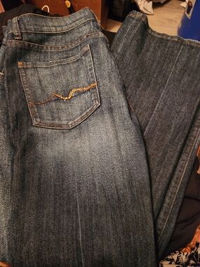7 For All Mankind Dark Blue Vintage Low Cut  Denim Jeans with Orange Stitching